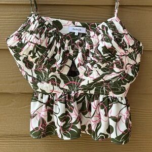 Parker Floral Print Peplum Cami Tank Top Women Egret White Green Pink SZ 6